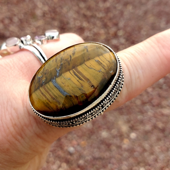 New Amazing Oversized Tiger Eye 925 Silver Ring. - Picture 15 of 16